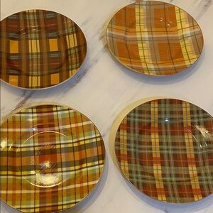 Pier 1 Harvest Plaid 8.5" Set of 4 Salad Appetizer Dessert Plates